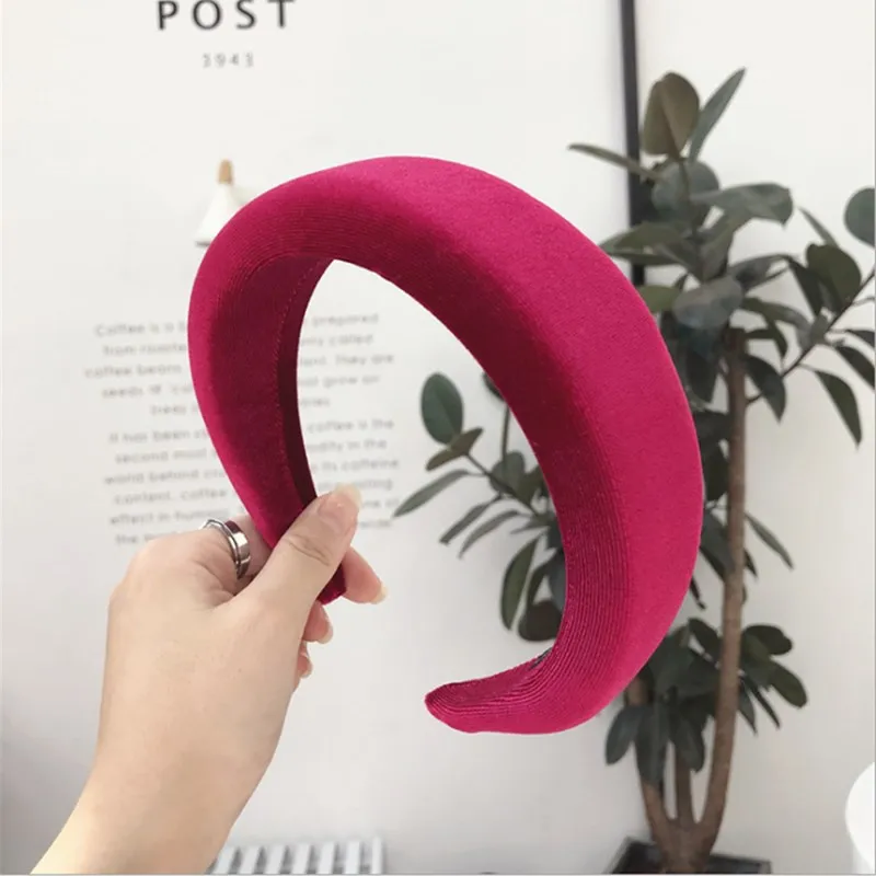 Fashion hair accessories women's wide-brimmed milk silk thick sponge ring solid color headband hairband girl hair band headwear - Цвет: Бордовый