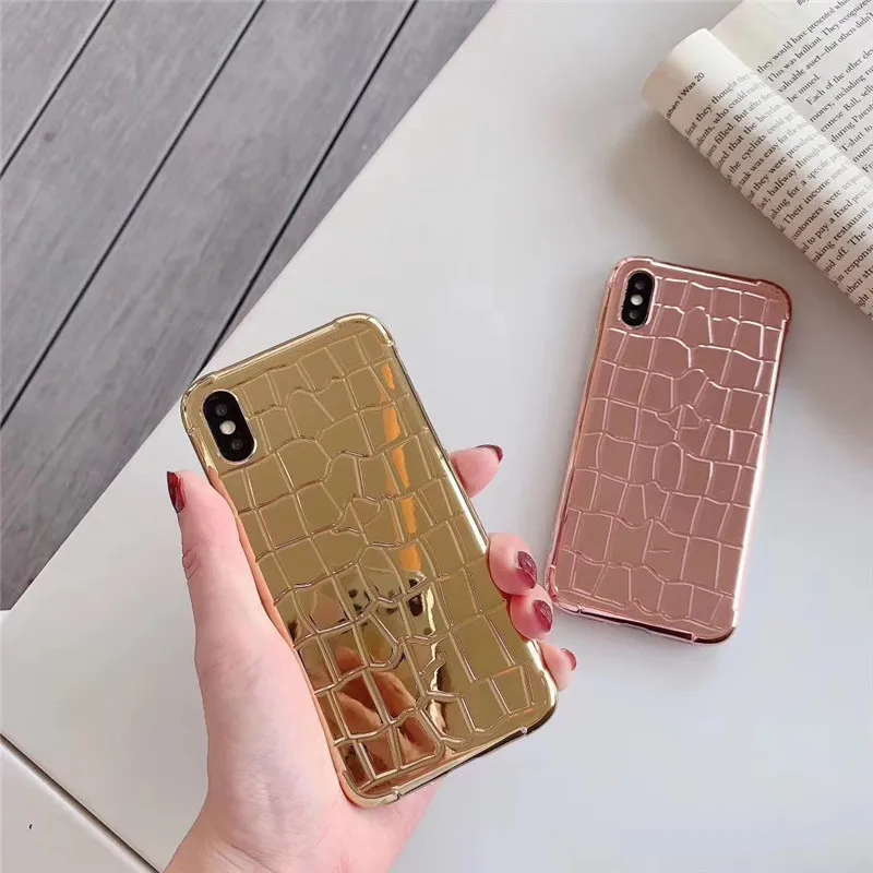 

Luxury plating crocodile pattern phone case For iphone XS MAX XR X 6 6s 7 8plus case fashion anti-drop soft shell back cover
