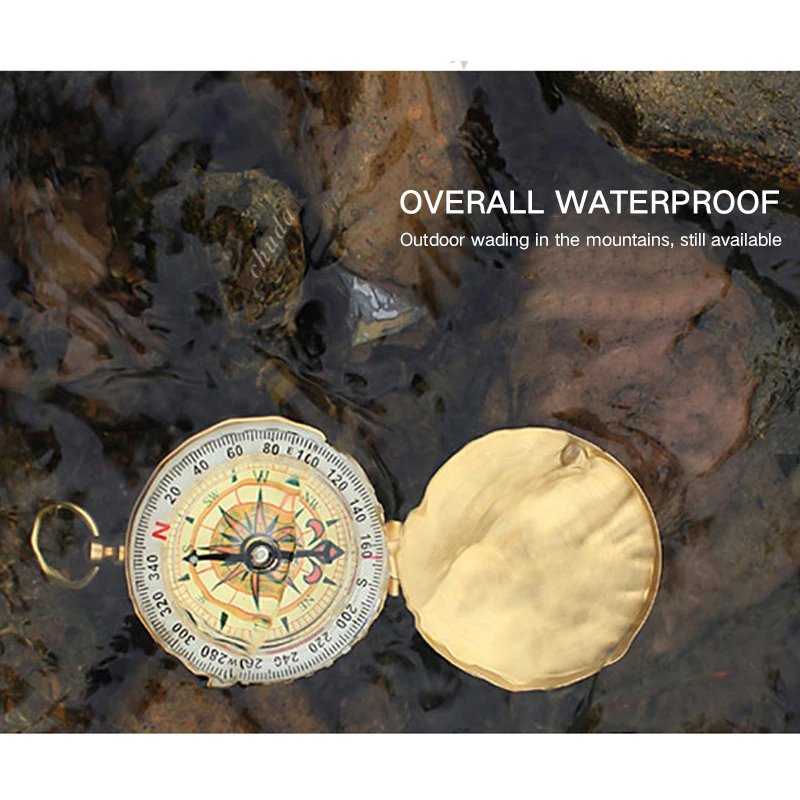 Outdoor Portable Pure copper clamshell compass with luminous pocket watch compass multi-function metal measuring ruler tool