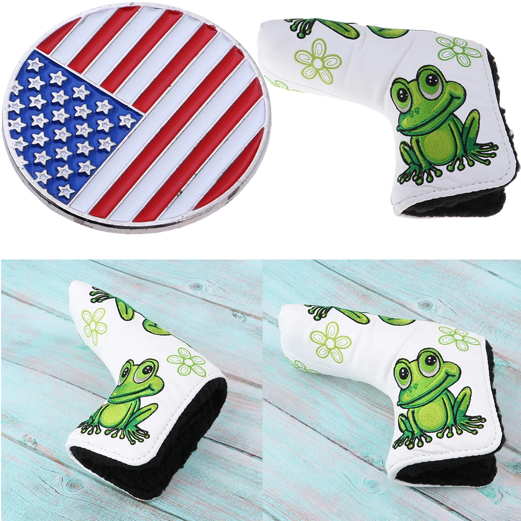 Golf Putter Cover Blade Head Protector with American Flag Golf Marker Club Driver Head Protector Golf Accessories Gifts
