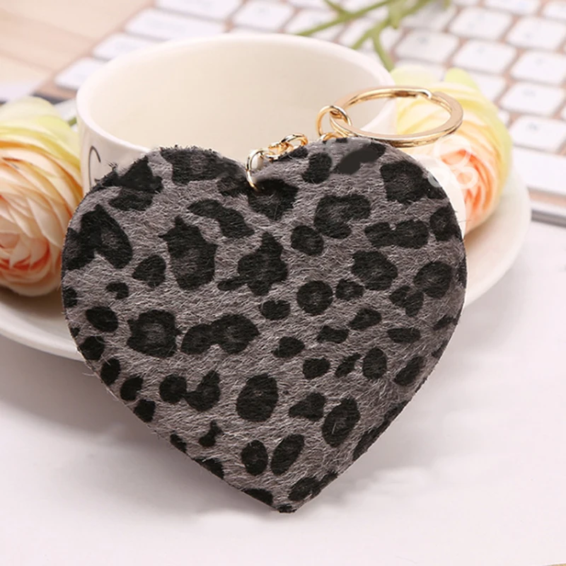 

Leopard Print Plush Peach Heart Car KeyChain Pendant Modeled Rabbit Fur Girls Bag Accessories