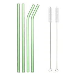 Eco-Friendly Multi-Color Glass Straws Set - Reusable and Healthy Drinking Straws (4pcs Green Mixed)