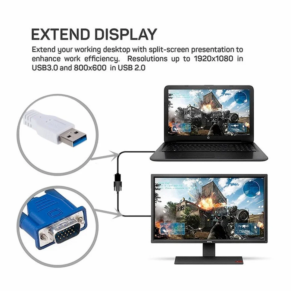 Adaptador de Placa Conversor para Win 3.0 para Vga Bggqgg Vídeo Externo Multi Display 7 - 8 10 Desktop Computador Portátil Projetor Monitor Usb - Image 4