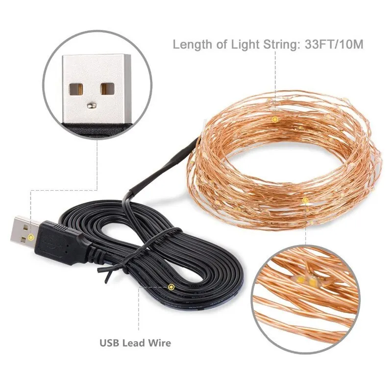 USB LED String Light Garland Waterproof LED Copper Wire String Holiday Outdoor Fairy Lights For Christmas Wedding Decoration