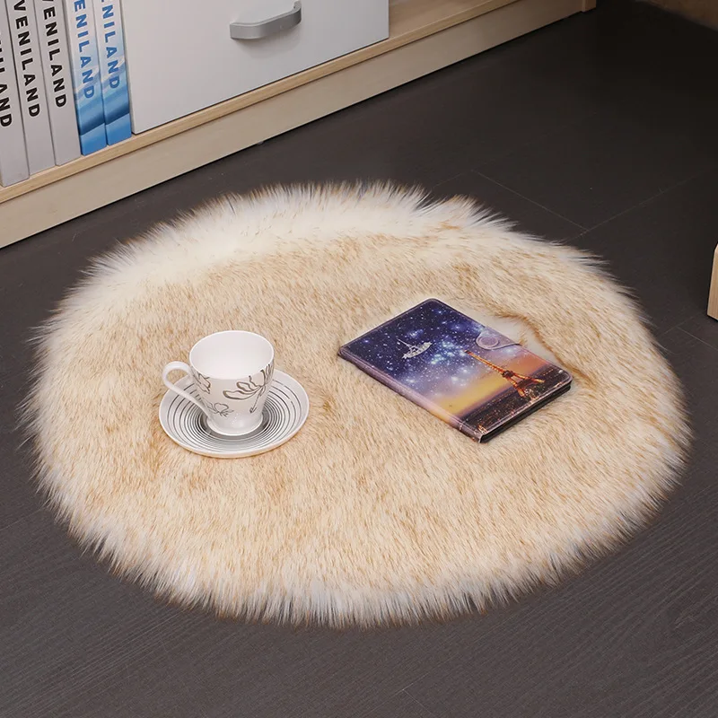 Fashion Simple Soft Comfortable Plush Carpet Floor Mat Imitation Wool Round Bedroom Carpet  Cushion  Floor Cushion 