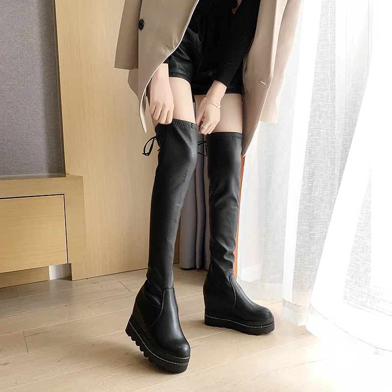 Women Increase High Wedge Over The Knee Boots Winter Women Platform Slim Thigh High Boots Non Slip Ladies Long Booties
