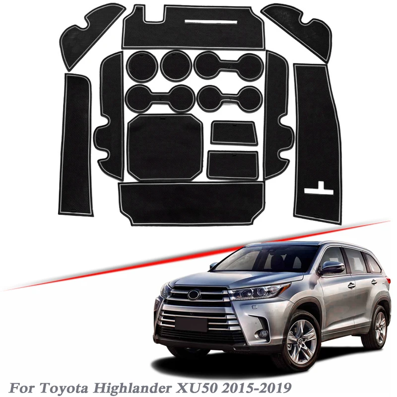 

16pcs Car Styling For Toyota Highlander XU50 2015-2019 Latex Gate slot pad Interior Door Groove Mat Non-slip dust Accessory