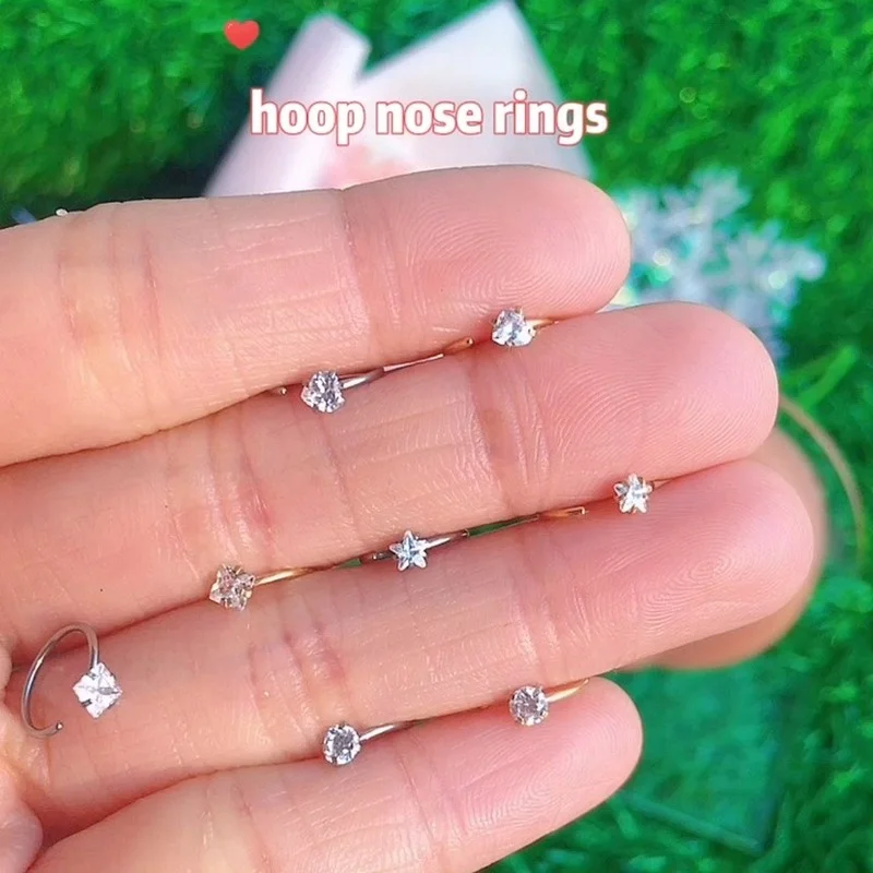 Nose Rings Gold Plated hoop nose ring Nose hoop star heart square round For women body piercing jewelry