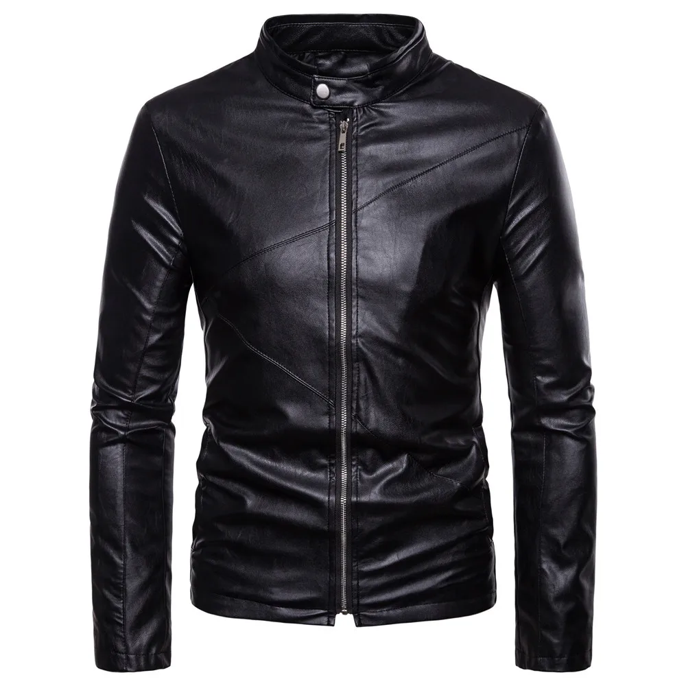 

2018 Autumn And Winter New Style Europe And America Men Classic England Slim Fit Leather Jacket-Style Stand Collar Leather Coat