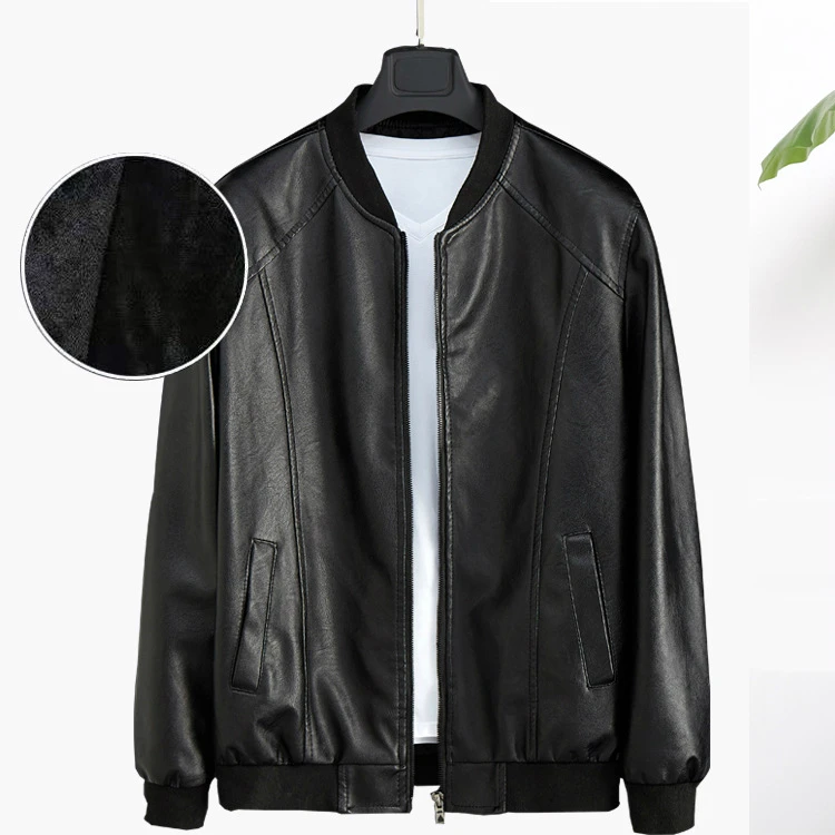 

Black Faux Fur Leather Windbreaker Jaket Men Stand Collar Thick Warm Fluffy Winter Clothing PU Leather Casual Male Coat Xxxl