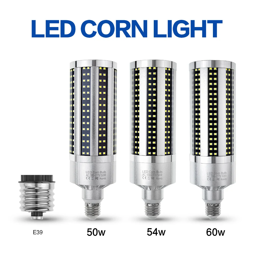 

E27 E39 LED Lamp 220V High Bright Light Bulb LED 50W 54W 60W 2835SMD Corn Bulb AC 100-277V for Market Basement Gym Garage Square