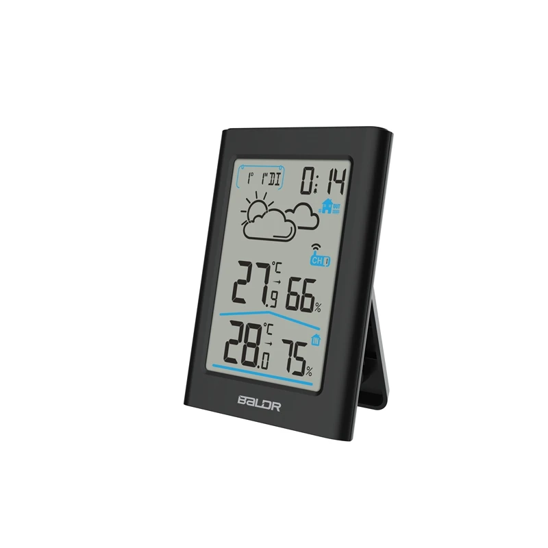 BALDR Color LCD Weather Station Wireless Indoor/Outdoor Humidity Meter w/Sensor 