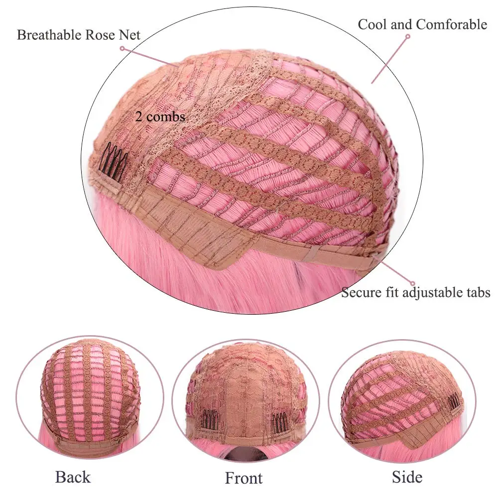 Я парик розовый парик синтетические короткие прямые волосы средняя часть длина плеча боб парики для женщин Красочные Модные косплей волос