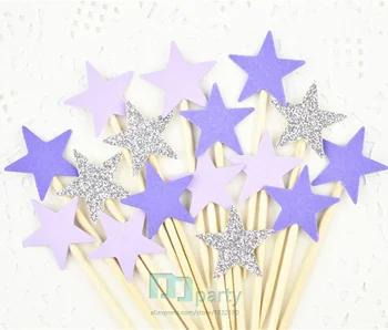 

40pcs purple Glitter stars cupcake Toppers Bridal baby Shower birthday valentine's day tea party treat garden wedding food picks