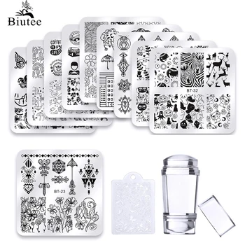

Nail Decoration 10 Pcs Halloween Christmas Stamping Plates Set Square Flower Animal Pattern Nail Art Template Stencils Tool Kits