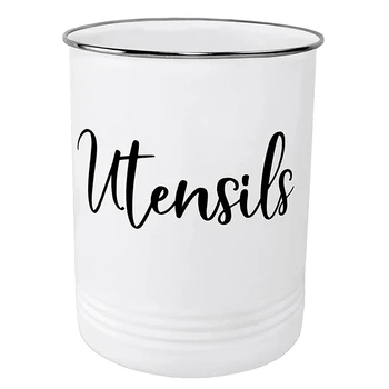 

AFBC Kitchen Utensil Holder-Modern Farmhouse Kitchen Decor-White and Black Utensil Crock-Vintage Organizer- Kitchen Tool Caddy-C