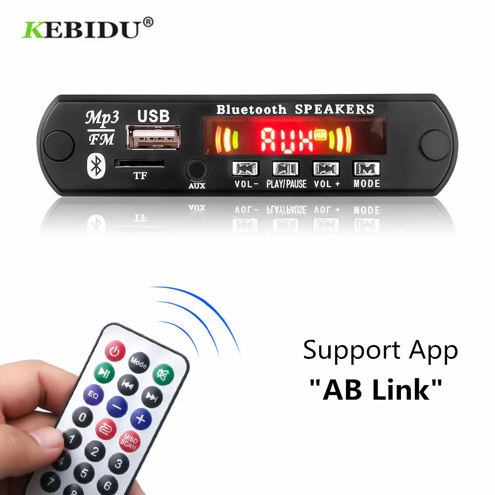 Kebidu Mp3 Player Decoder Board 5V 12V Bluetooth 5.0 Car Fm Radio Module Support Tf Usb Aux Registratori