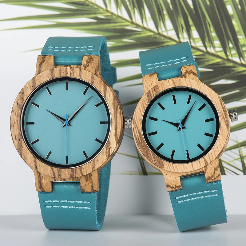 BOBO BIRD часы для пары деревянные часы для мужчин женские наручные часы бирюзовый синий рождественский подарок для влюбленных юбилейные подарки в деревянной коробке