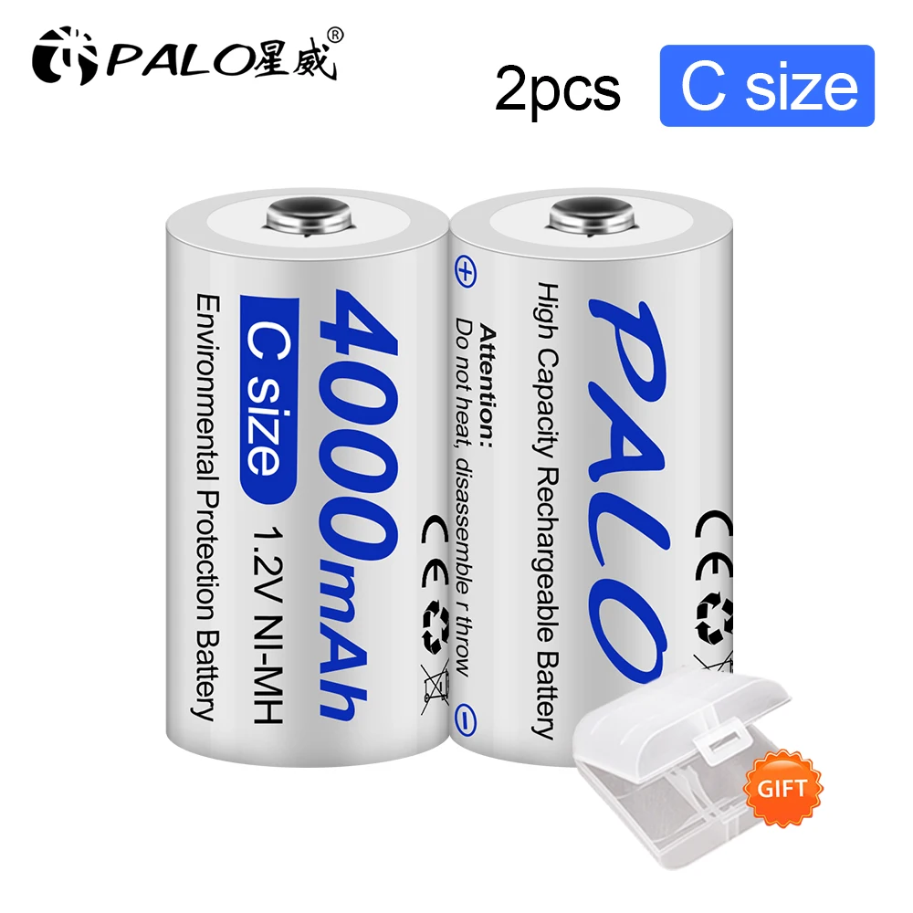 PALO C Size R14 C Cell Rechargeable Battery LR14 4000mAh 1.2V NI-MH C Batteries for Flashlight Gas Cooker with LCD smart charger coin cell battery Batteries