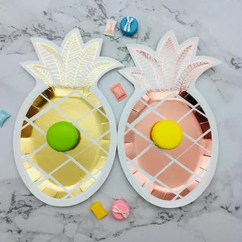 

32pcs Gold/ Rose Gold Pineapple Dishes Party Decor Paper Plates Party Supplies Fruit 1st Birthday Golden Bachelorette Tableware