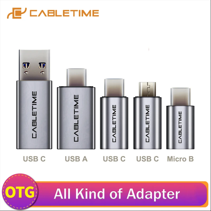 CABLETIME 5Pcs USB OTG Metal Shell USB Adapter USB Type C Micro B USB 3.0 Male Female Adapter Mobile Charge Sync Converter CABLETIME 5Pcs USB OTG Metal Shell USB Adapter USB Type C Micro B USB 3.0 Male Female Adapter Mobile Charge Sync Converter