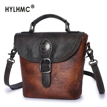 

New Vintage Leather Bag Women Handbag Literary Female Small Bucket Bag Handmade Leather Shoulder Messenger Doctor Bag Original