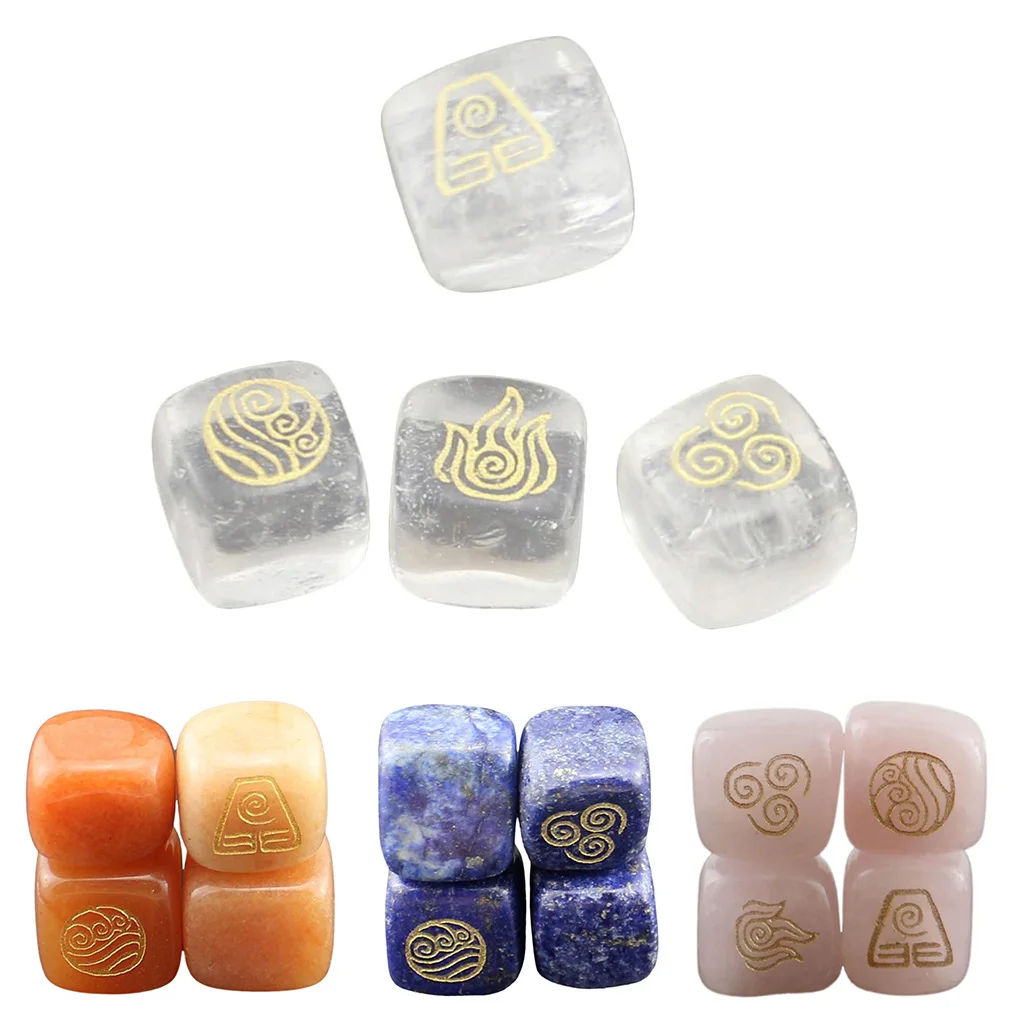 4Pcs/Set Natural Crystal Stone Water Soil Wind Runes Polished Engraved Gemstone Home Decor
