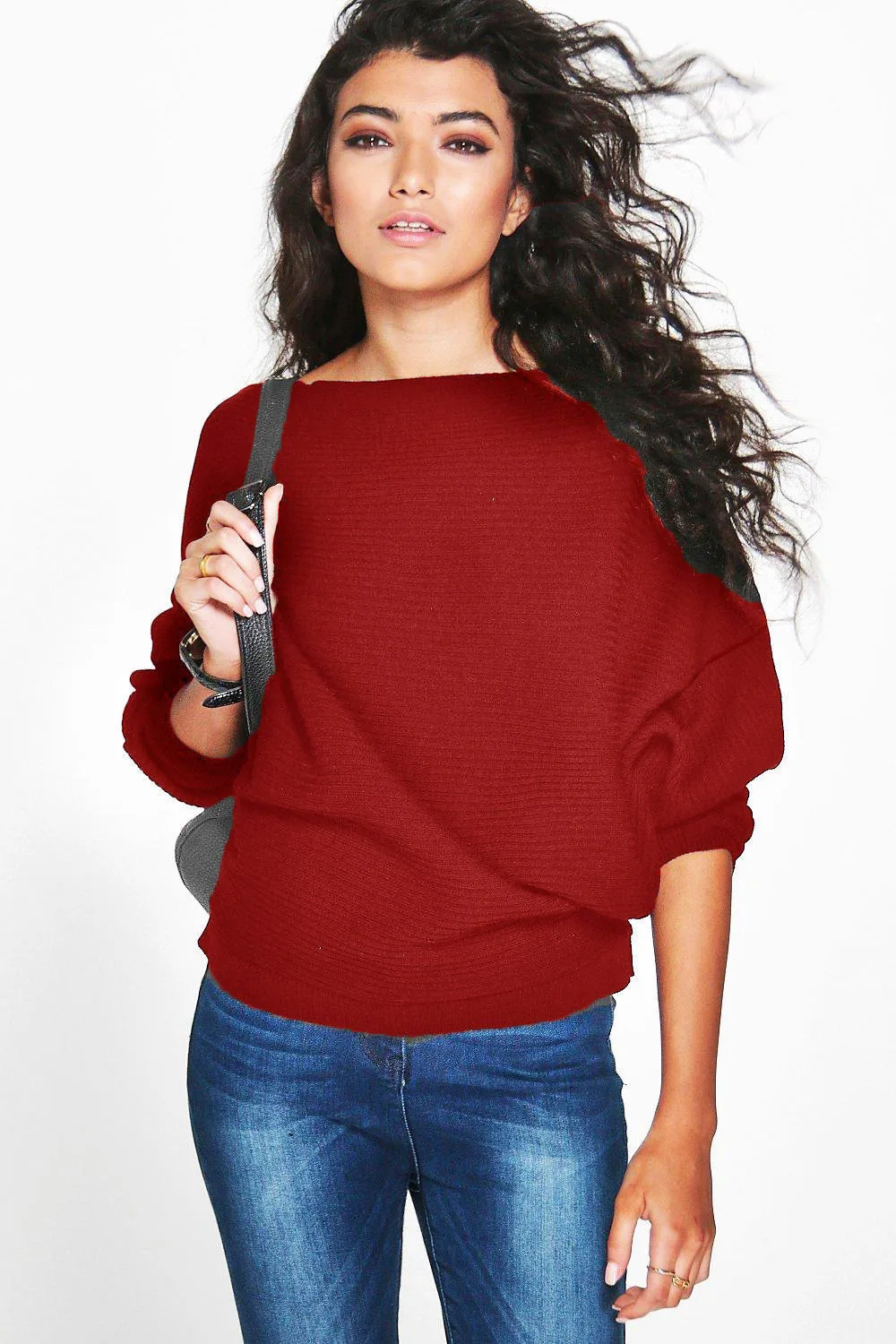 Jaycosin модные Повседневное женские блузы с длинным рукавом свитер "летучая мышь", стильные, удобные, элегантные, мягкие, прочные, Цвет Джемперы Топы трикотажные изделия - Цвет: Красный