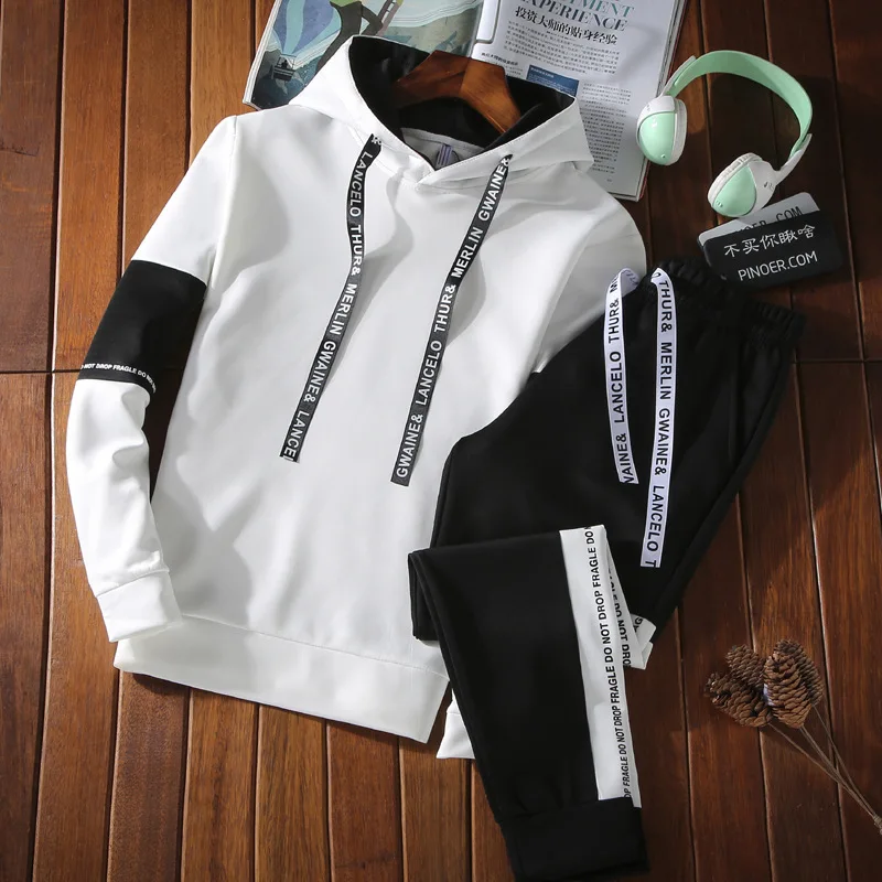 

Autumn Set Men's 2018 New Style Korean-style Trend Handsome Long-sleeved T-shirt Two-Piece Set Students Hoodie