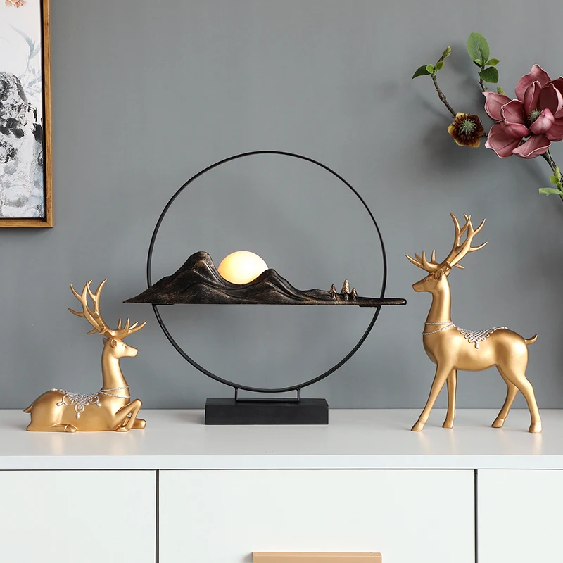 Resin Set of 2 Deer Sculpture Crafts Home Office Desktop Decoration Gift Living Room Modern Art Home Decoration Accessories