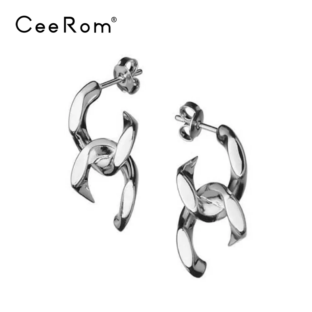 Женские серьги гвоздики со сломанной цепочкой CeeRom минималистичные массивные из