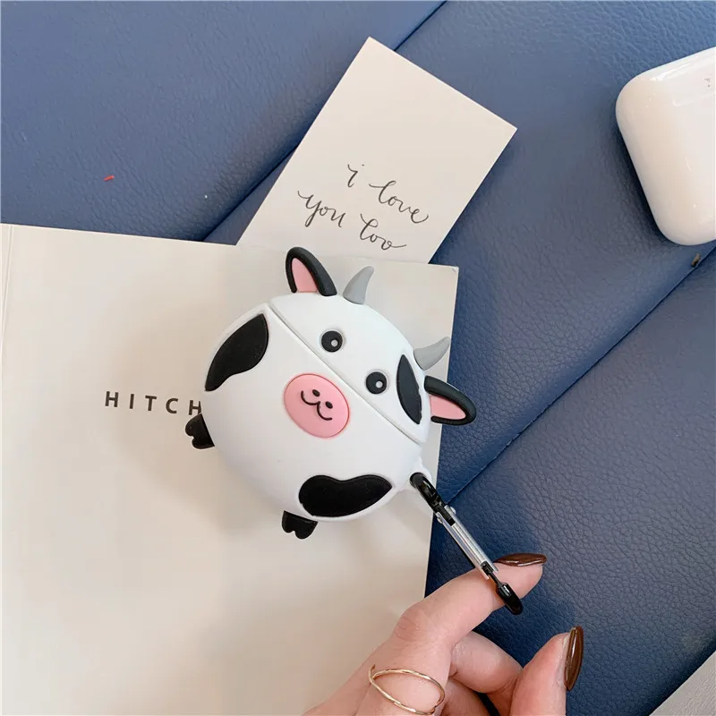 Для Airpods 1 2 чехол для наушников корова узор силиконовый беспроводной Bluetooth сумка с брелок высококачественный милый чехол Coque
