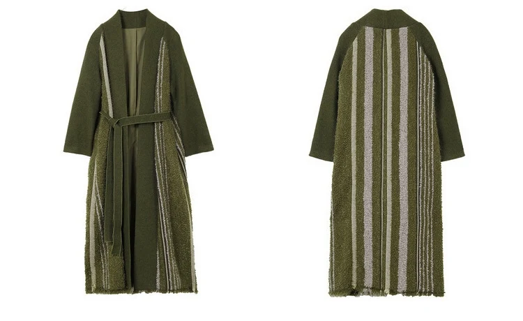 [11,11] IRINACH84 зимняя новая коллекция длинное армейское зеленое Полосатое мохеровое шерстяное пальто для женщин