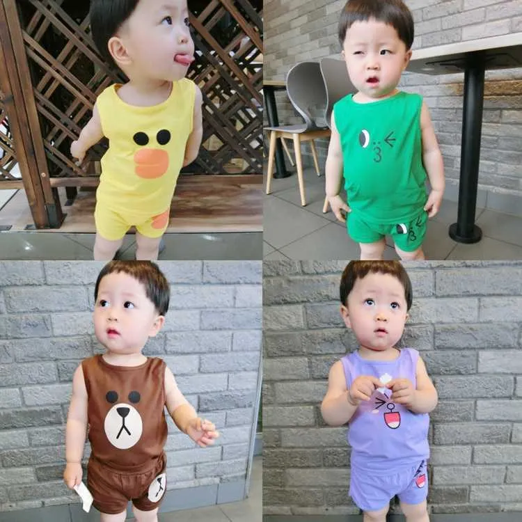 

Children Sleeveless Set 0-1-2-3-Year-Old BOY'S Cartoon Vest Male Baby Short Sleeve Clothes Childrenswear Two-Piece Set Summer