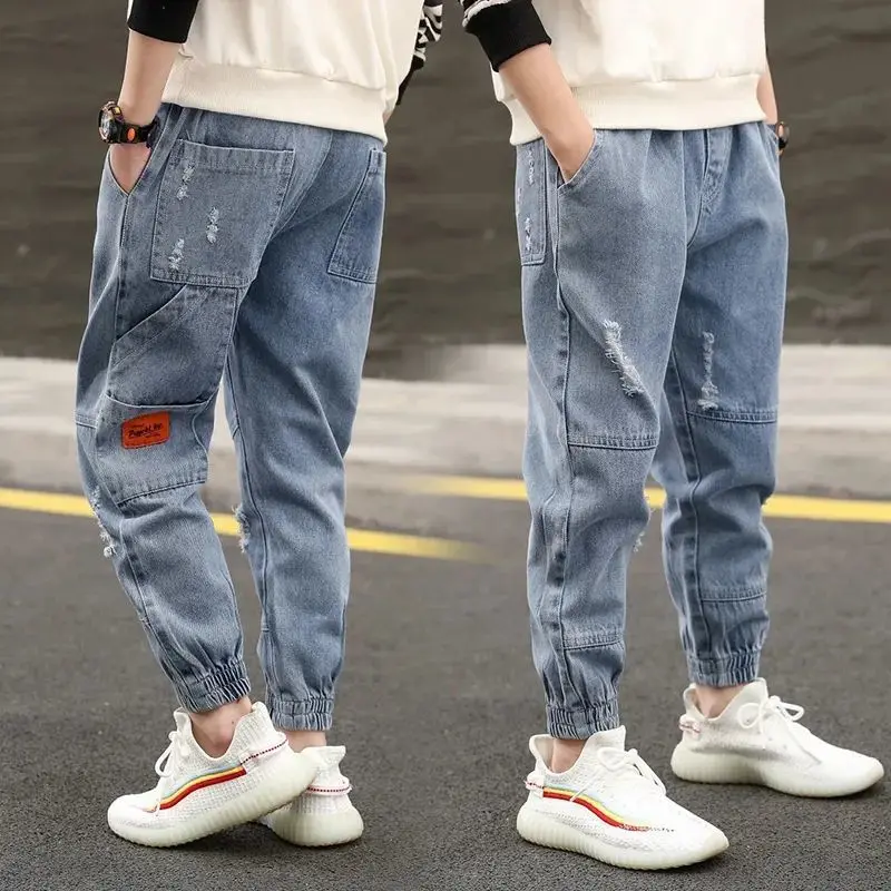 New Sport Casual Children Joggers Overalls Loose cargo Boys Cargo Jeans Pants Pockets Casual Techwear Kids Trousers Sweatpants