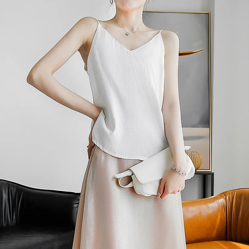 Summer 2020 simple solid color Sexy Japanese Satin thin shoulder strap vest for women to wear inside and outside