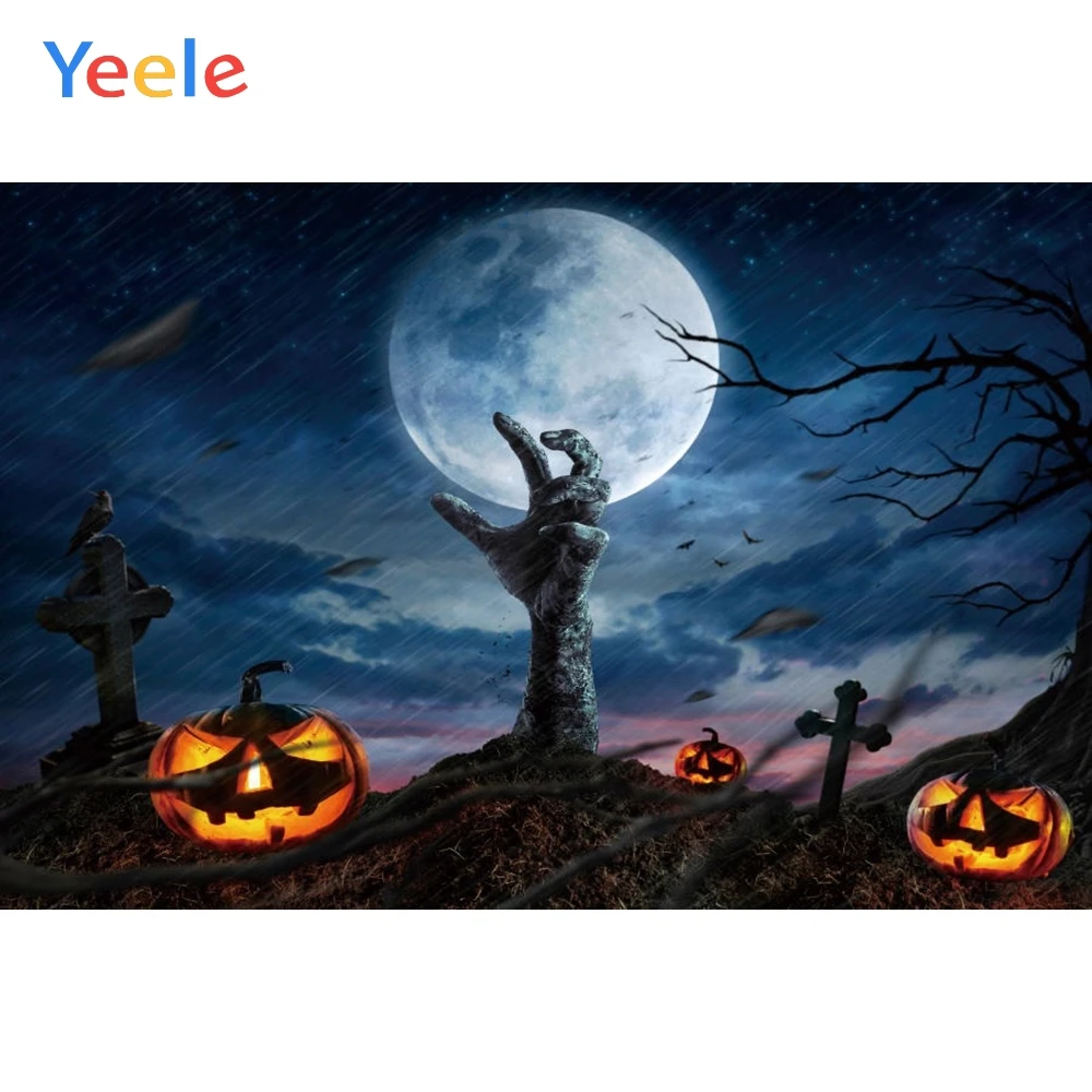 Виниловый фон для фотографирования Yeele Хэллоуин тыква фонарь лес рука дождь луна