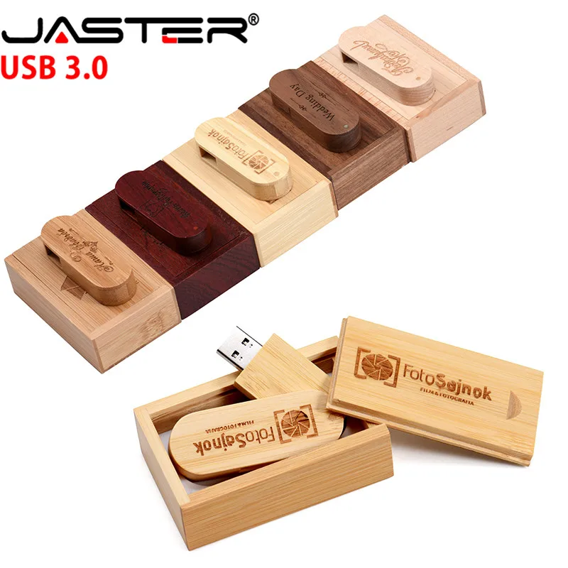 JASTER USB 3.0 LOGO Customized rotatable Wooden USB Flash Drive Pendrive Memory Stick pen drive 4GB 16GB 32GB 64GB External Stor usb flash drive flash drive