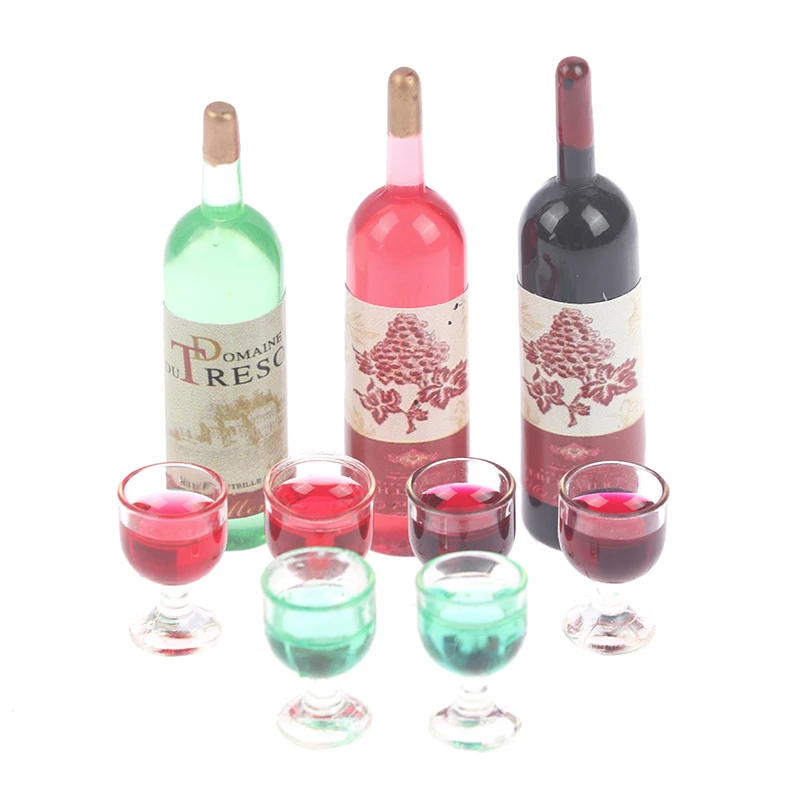 3pcs/set 1/12 Dollhouse Miniature Simulation Wine Bottle Wine Glass Model Toys Doll House Furniture Accessories Toy 2 pcs mini glass wishing bottle miniature diy world model glass small bottle pendant doll house drifting bottle empty bottles