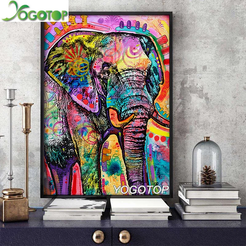 

Modern Abstract Animal Diy Diamond Painting Colorful Elephant 5D Full Diamond Embroidery rhinestone Drill mosaic Wall Art YY1503