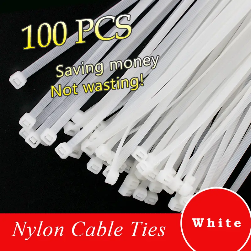 100pcs/bag Cable Tie Self-locking Plastic Nylon Tie White Organiser Fasten Cable Wire Cable Zip Ties - Image 3