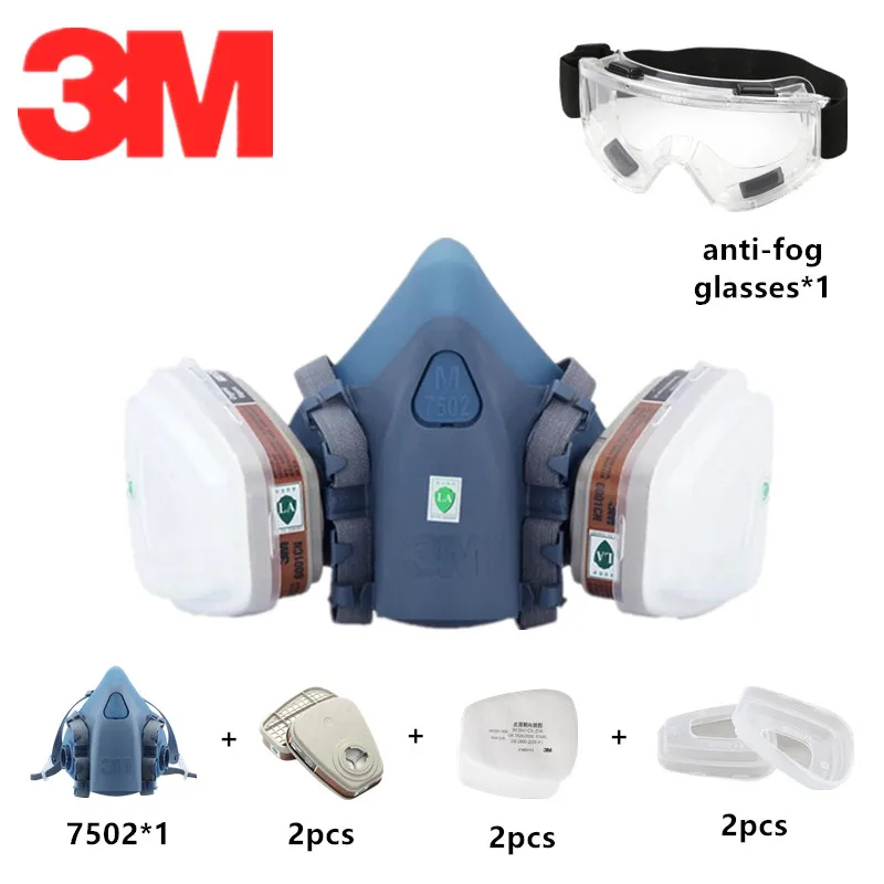 

3M 6200/7502 Chemical Gas Mask Painting Spray Respirator with Anti-Fog Glasses Pesticide Formaldehyde Particles Half Mask