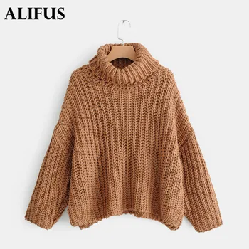 

Fashion Za Women Sweaters 2019 Winter Woman Turtleneck Sweater Solid Long Sleeve Loose Pullovers Knitted Jumper Female