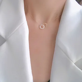 NEW 925 Sterling Silver Necklace Round Pearl Clavicle Chain Exquisite Ladies Pendant Birthday Party Gift Fashion Jewelry