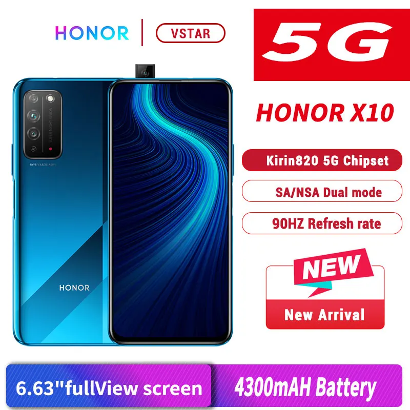Оригинальный Смартфон HONOR X10 5G экран 6 63 дюйма выдвижная фронтальная камера kirin 820