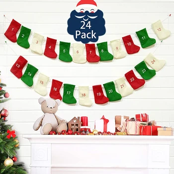 

24 Days Christmas Countdown Advent Calendar Stocking Socks Bag Hanging Ornaments With Ropes For Xmas Party Decoration