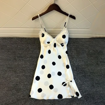 

New Fashion Soft Sexy Women's Satin Silk Sleepwear 2020 Sexy Nightdress Lingerie Polka Dot Summer Sleepwear
