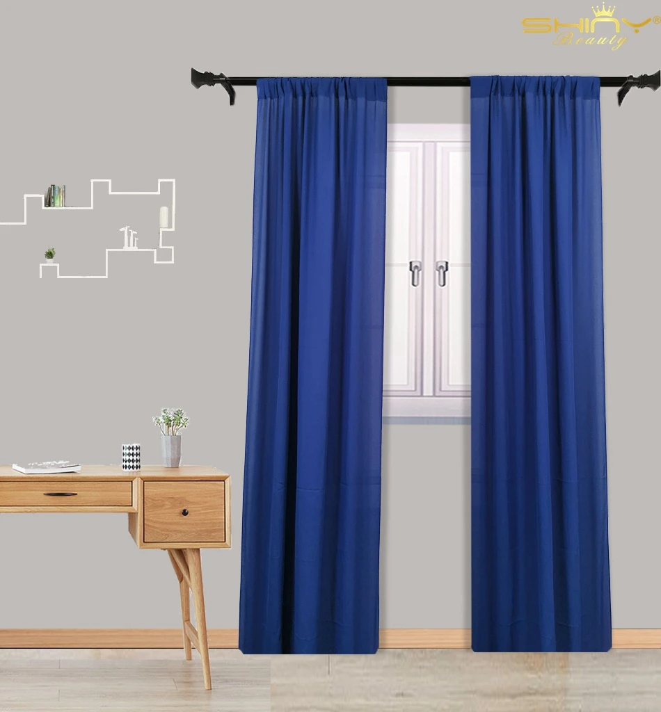 Синяя Современная Короткая занавеска для кухни 72 дюйма s 36x72 дюймов Тюль шифон фон