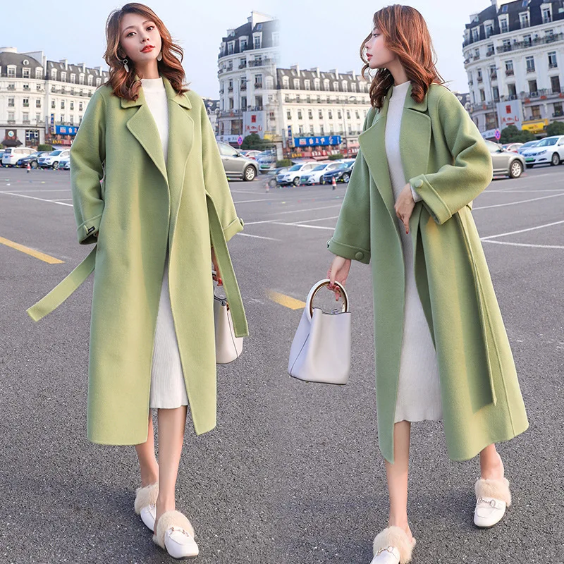

Avocado Green Woolen Jacket Women's Mid-length over-the-Knee 2019 Fall And Winter Clothes New Style Korean-style Hepburn Wind Wo