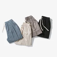 Мужские брюки летние в китайском стиле однотонное хлопковое белье тонкие свободные девять очков повседневные брюки мужские льняные брюки